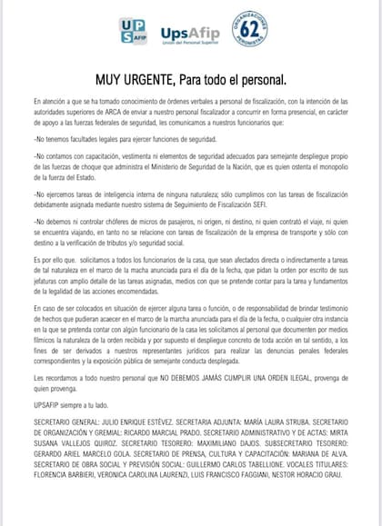 El comunicado de uno de los gremios para el personal