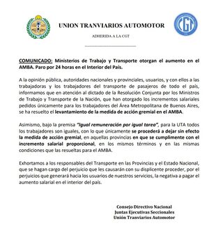 El comunicado de UTA que confirma que no habrá paro en el AMBA