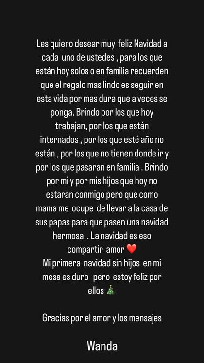 El comunicado de Wanda Nara en Navidad