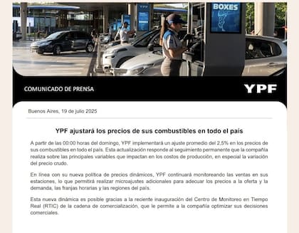El comunicado de YPF sobre el aumento del valor de los combustibles