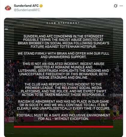 El comunicado del Sunderland