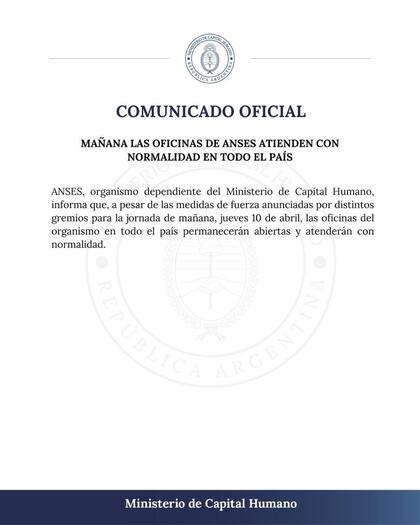El comunicado del Gobierno