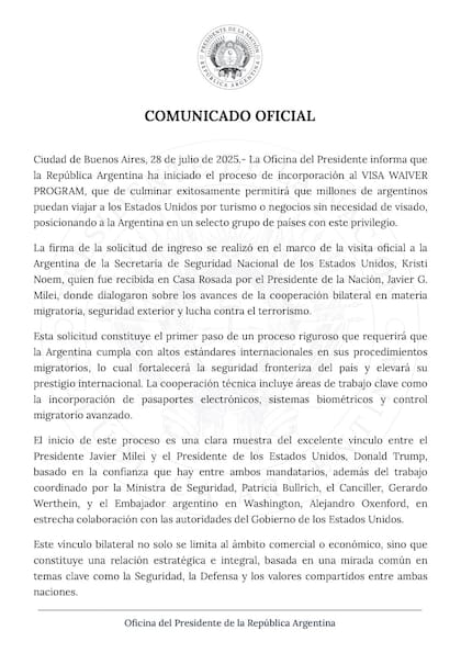 El comunicado del Gobierno.