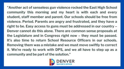 El comunicado del alcalde de Denver, Michael Hancock, sobre el tiroteo de este miércoles en East High School