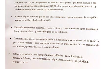 El comunicado del capitán del crucero