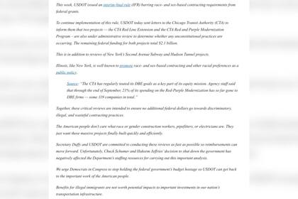 El comunicado del Departamento de Transporte hizo referencia también al cierre del gobierno