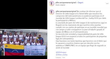 El comunicado del equipo tras la decisión de Little League