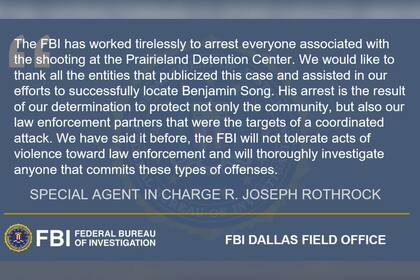 El comunicado del FBI sobre la detención del presunto miembro del ataque en el centro de Alvarado