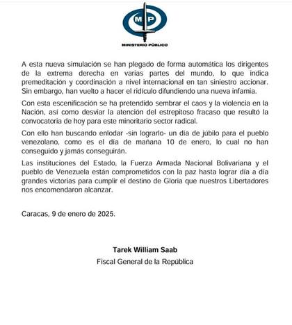 El comunicado del Fiscal General de Venezuela