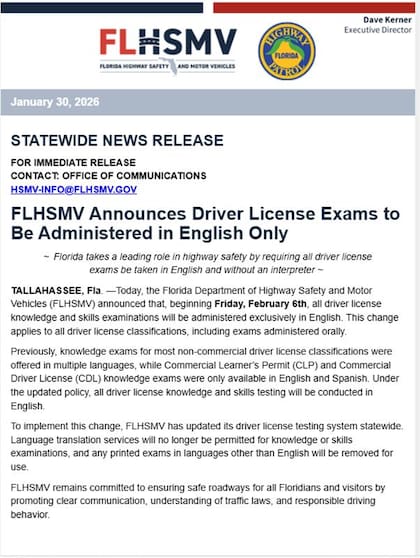 El comunicado del FLHSMV sobre los exámenes de las licencias de conducir en Florida