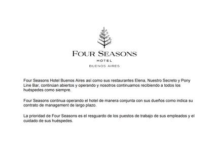 El comunicado del Four Seasons