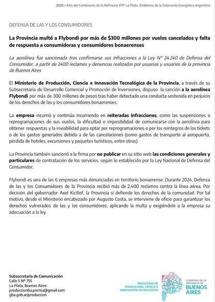 El comunicado del gobierno bonaerense