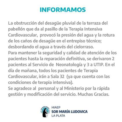 El comunicado del Hospital de Niños