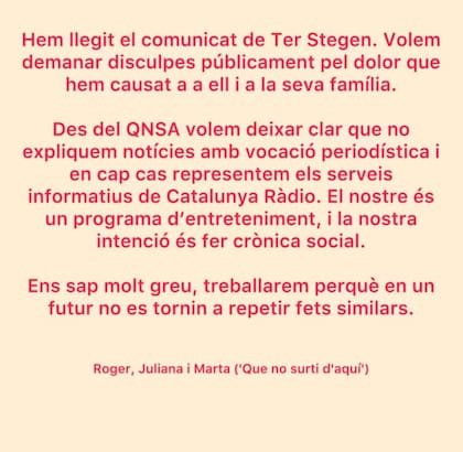 El comunicado del medio de comunicación español, quien pidió las disculpas del caso