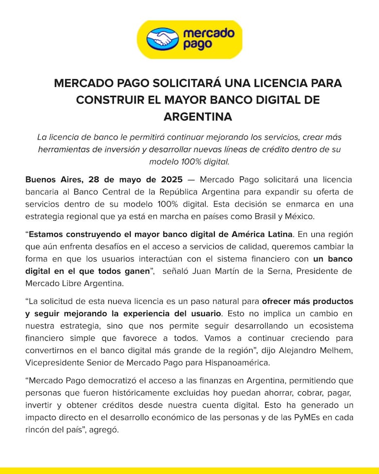 El comunicado del Mercado Libre