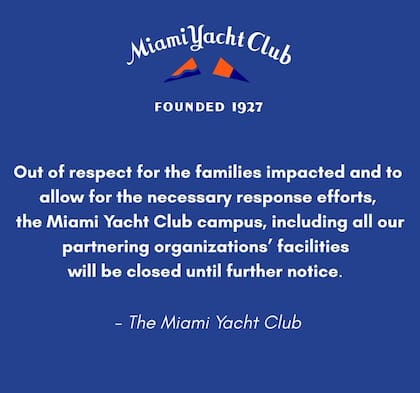El comunicado del Miami Yacht Club.