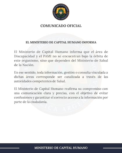 El comunicado del Ministerio de Capital Humano