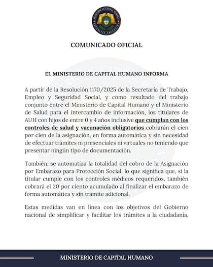 El comunicado del Ministerio de Capital Humano