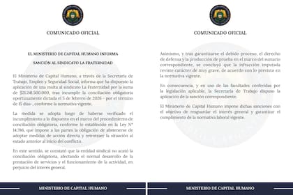 El comunicado del Ministerio de Capital Humano contra La Fraternidad