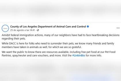 El comunicado del organismo de California sobre la situación de los animales