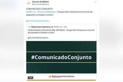 El comunicado del servicio postal mexicano sobre los envíos desde el 27 de agosto