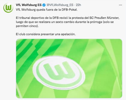 El comunicado del Wolfsburgo tras ser eliminado de la Copa