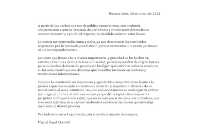 El comunicado difundido por Miguel Ángel Cherutti respecto del pedido de captura internacional sobre su hermano