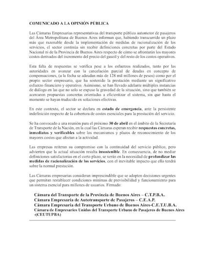 El comunicado donde se declaran en estado de emergencia