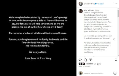 El comunicado en conjunto de los ex One Direction tras la muerte de Liam Payne