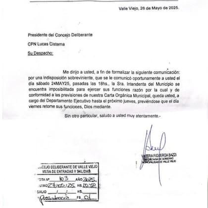El comunicado enviado por la intendencia solo menciona la "indisposición sobreviniente"