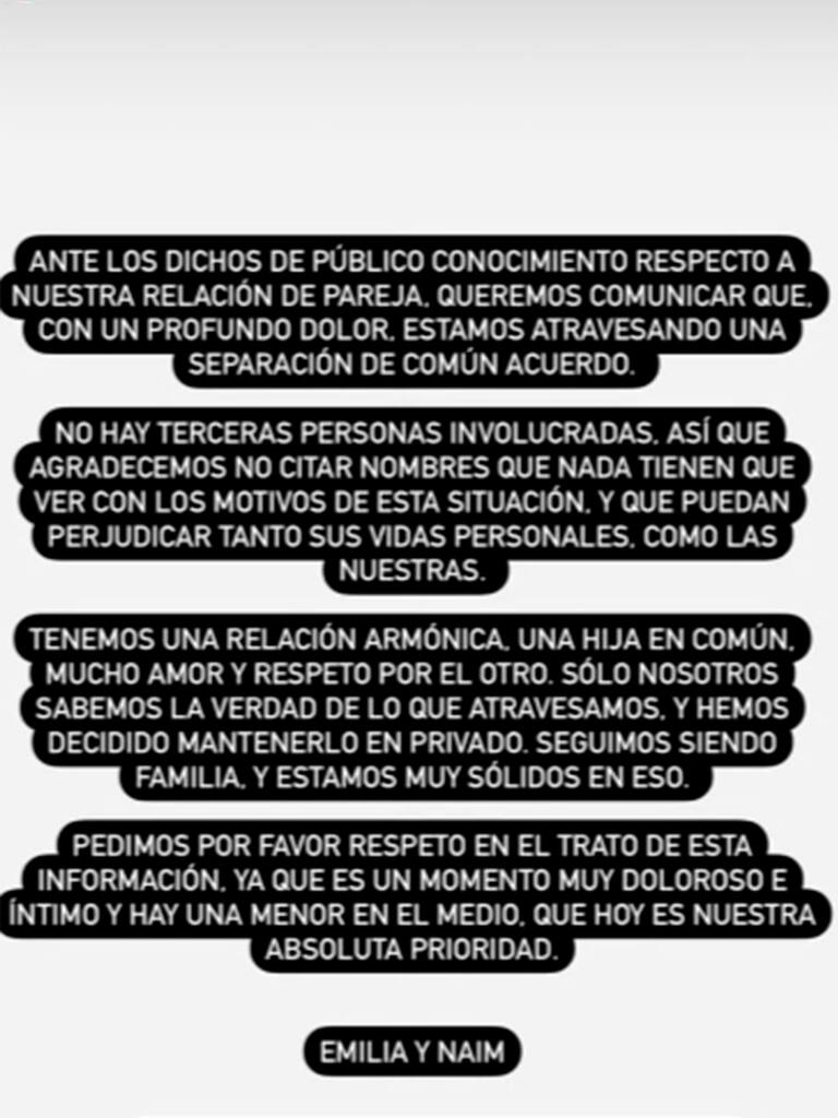 El comunicado lleva la firma de Emilia Attias y Naim Sibara