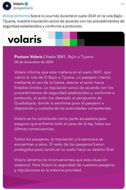 El comunicado oficial de Volaris