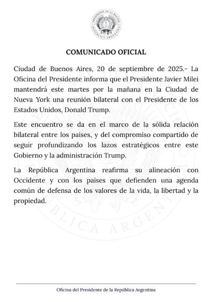 El comunicado oficial de Cancillería (Fuente: X @OPRArgentina)