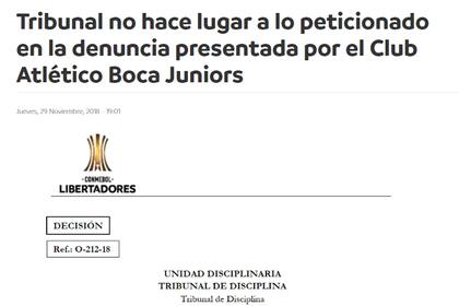 El comunicado oficial de Conmebol que ordena reprogramar la final.