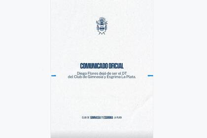 El comunicado oficial de Gimnasia para anunciar que Diego Flores no es más el DT del equipo