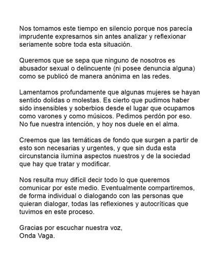 El comunicado oficial de la banda