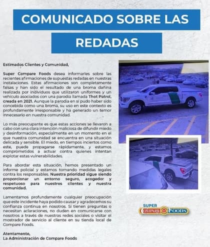 El comunicado oficial de la cadena Compare Foods tras la polémica de la camioneta falsa de ICE en Carolina del Norte