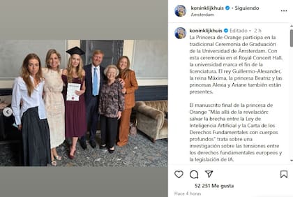 El comunicado oficial de la Casa Real de los Países Bajos sobre la graduación de Amalia