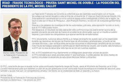 El comunicado oficial de la Fedeación francesa de Ciclismo