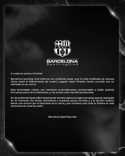El comunicado oficial del Barcelona de Guayaquil tras la muerte de Barcelona de Guayaquil (X: @BarcelonaSC)