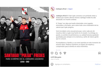 El comunicado oficial del Club Luján tras la muerte de Santiago Fredes