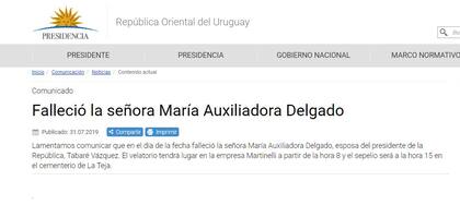 El comunicado oficial del gobierno de Uruguay