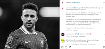 El comunicado oficial del Liverpool tras la muerte de Diogo Jota
