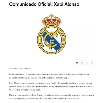 El comunicado Oficial del Real Madrid