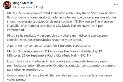 El comunicado oficial sobre la suspensión de los shows en Filadelfia y en Nueva York