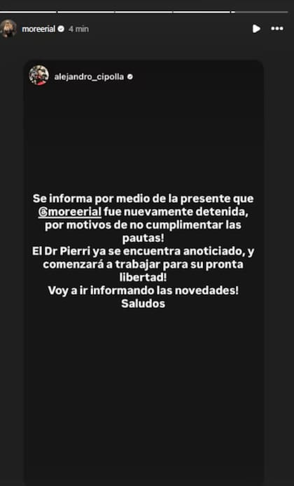 El comunicado publicado en Instagram por Alejandro Cipolla