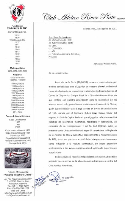 El comunicado que anunció River sobre Lucas Alario