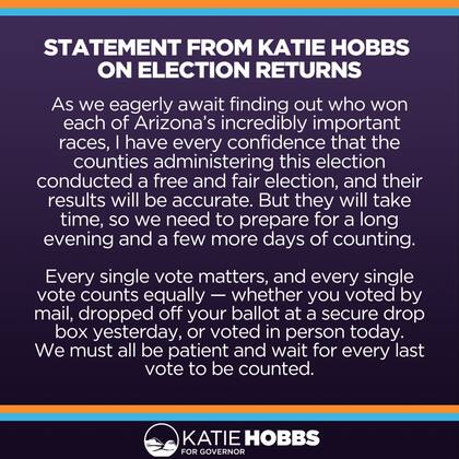 El comunicado que Katie Hobbs, candidata a la gobernación de Arizona, publicó en sus redes sociales