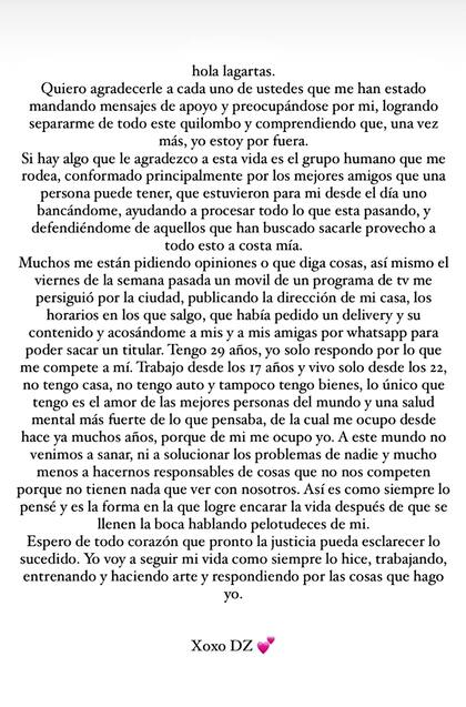 El comunicado que publicó en Instagram