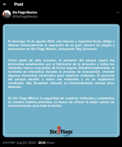 El comunicado que realizó el parque de entretenimientos después de la difusión del video